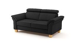 Cavadore Ammerland Canapés, Cuir Hêtre Bois d'ingénierie Microfibre, Noir (Dos Tissu), 2-Sitzer