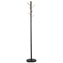 DRW Perchero de pie de Metal y Madera en Negro y Natural ø30,5x180 cm