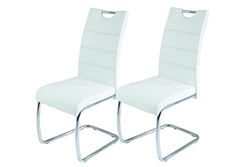 Hela Tische, Flora - Set di 2 sedie cantilever, sedie da cucina, similpelle di colore bianco, impugnatura incorporata, struttura in metallo cromato, 42 x 57 x 98 cm