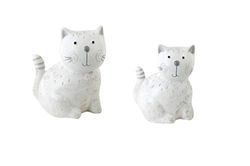 Set met 2 witte katten, zittend, keramiek, 13 x 8,50 x 16 cm en 10 x 7,50 x 12,50 cm.