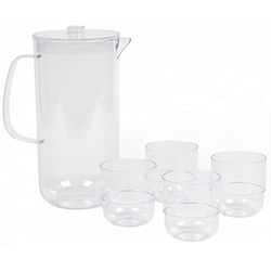 Cambridge CM07658EU7 Fete Drinking Tumblers & Serving Jug, Stackable, Easy Store Design, 5 Piece Set, BPA Free Plastic Cups and Pitcher for Outdoor Use, Parties, Holiday Homes & Picnics, Clear