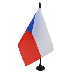 AZ FLAG - Drapeau De Table République tchèque 21x14 cm - Petit Drapeau Tchèque De Bureau 100% Polyester Avec Hampe De 25cm Et Socle En Plastique Noir
