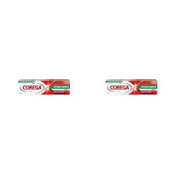 Corega Extra Fuerte, Crema Fijadora Para Prótesis Dentales, Fijación Fuerte, Sabor a Menta, Sin Zinc, 40 g (Paquete de 2)