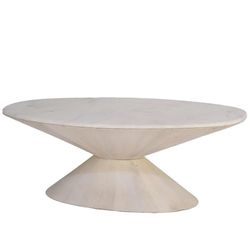 DRW Mesa de Centro con Forma Ovalada de Madera en Blanco 122x69x45cm