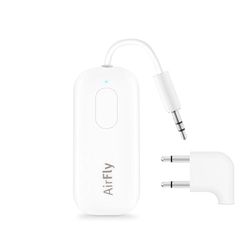 Twelve South AirFly Pro Deluxe, Transmisor/Receptor de Audio inalámbrico Bluetooth para hasta 2 AirPods/Auriculares inalámbricos; Uso con Cualquier Toma de Audio de 3,5 mm en Aviones, y Otras, Blanco