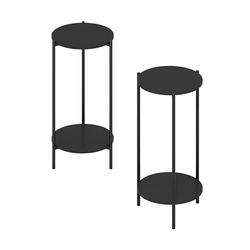 Furinno Besi 2-laags moderne hoge ronde bijzettafel met stevige metalen poten, Americano, set van 2