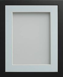 Frame Company Connolly Range Black Wooden Picture Photo Frame with Light Blue Mount, 14x11 for pic size 12x8 *Choice of Sizes* Fitted with Real Glass
