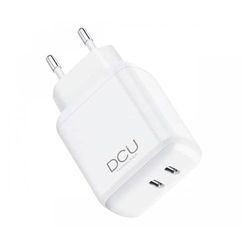DCU Tecnologic | Cargador, Adaptador de Carga, Cargador Doble USB Tipo C Power Delivery 20W + 20W, Color Blanco