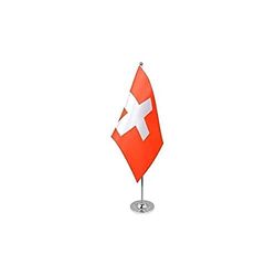 AZ FLAG - Drapeau De Table Suisse Prestige - Drapeau Helvétique De Bureau En Satin Avec Hampe De 30cm Et Socle En Métal - 22x15 cm