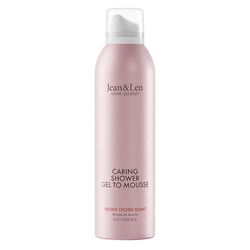 Jean & Len Shower Soufflé Peony & Lychee, con olio di mandorle, jojoba e babussa, per una profumata esperienza di pulizia, doccia schiuma, senza parabeni e siliconi, vegan, 200 ml