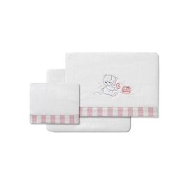 Draps Coralina Honey Bear Blanc et Rose pour nacelle et Poussette de bébé.