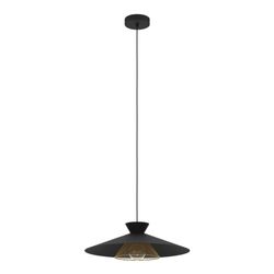 EGLO Grizedale - Lampadario a 1 luce per il tavolo da pranzo, lampadario per sala da pranzo in stile Japandi, metallo nero e ottone, lampadario con attacco E27, Ø 50 cm