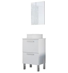 Baikal Conjunto De Mueble De Baño 45cm. Incluye Mueble con Lavabo. Melamina 16mm. Mueble MONTADO. Encimera + Lavabo. con Espejo Puerta Abatible + Cajón Blanco