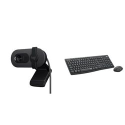 Logitech Brio 100 Full HD per riunioni e streaming, bilanciamento automatico illuminazione & MK295 Kit Mouse e Tastiera Wireless – Tecnologia SilentTouch, Tastierino Numerico