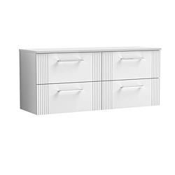 nuie DPF193W2 Deco Modern Bathroom Wall Hung 4 Drawer Part Fluted Vanity Basin Unit with Double Worktop, 1200mm, Satin White