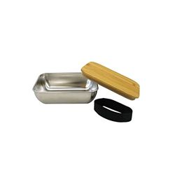 Fackelmann 683332 Lunchbox pour Micro-Ondes en INOX 700ml, Boite Repas pour Le midi, Acier Inoxydable, Couvercle en Bambou, 17x13x5,5cm