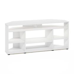 Furinno Narożny stojak na telewizor, drewno inżynieryjne, biały, 39,8 x 118,2 x 52,1 cm