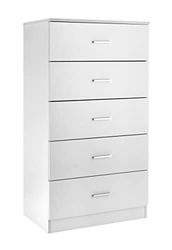Baroni Home Cassettiera 5 cassetti in Nobilitato, Mobiletto da Camera da Letto o Soggiorno, Mobile Moderno Bianco 60x40x110 cm