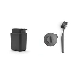 Brabantia - Dispenser di sapone, Grigio scuro, taglia unica & Sink Side Spazzola Lavastoviglie con Supporto a Ventosa, Dark Grey, 11 x 23.5 x 6 cm