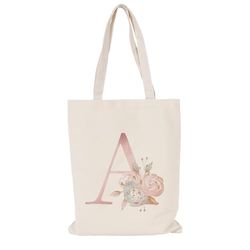 GlasFlength Fabric Bag Printed, Watercolour Initial Letter Cotton Bag 30 x 40 cm Cotton Bags Canvas Fabric Shopping Bag Carry Bag Handle 50 cm Everyday Bag Jute Bag