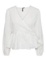 PIECES Women's Pcmilla Ls Wrap Top Blouse, Bright White, Large