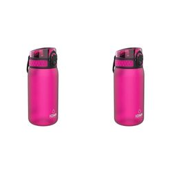 Ion8 Kids Water Bottle, 350ml, Leak Proof, One-Finger Open, Dishwasher Safe, BPA Free, Flip Cover, Carry Handle, Spill-free On-The-Go, Easy Clean Carbon Neutral Recyclon, Hot Pink (Pack of 2)
