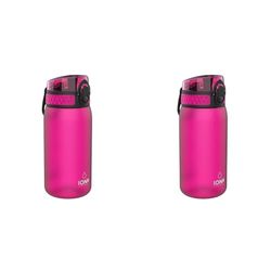 Ion8 Kids Water Bottle, 350ml, Leak Proof, One-Finger Open, Dishwasher Safe, BPA Free, Flip Cover, Carry Handle, Spill-free On-The-Go, Easy Clean Carbon Neutral Recyclon, Hot Pink (Pack of 2)