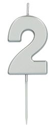 Folat 24132 Taartkaars met cijfers/cijfer 2 zilver-5 cm, verjaardagskaarsen voor verjaardag, verjaardagsdecoratie, voor kinderfeesten, bruiloften, bedrijfsfeesten, jubilea