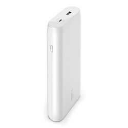 Belkin 20000mAh-powerbank, USB-C Power Delivery snellader, draagbare lader met 30 W USB-C- en 12W USB-A-poorten, power bank, 20K-reisaccu voor MacBook, iPad, iPhone, Galaxy, Pixel en meer – Wit