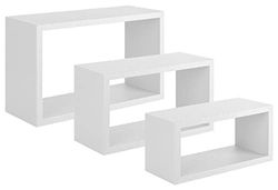 Homemania Trittico Wandrek voor woonkamer, slaapkamer, kantoor, MDF, wit, 45 x 27 x 15,5/40 x 22 x 15,5/35 x 17 x 15,5 cm