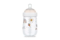Mepal Baby Bottle Mio, Transparent Cap for Storage, Anti-Colic Baby Bottles, Spiral Design Prevents Blocked Teat, Medical Grade Silicone, 240 ml, Sunshine & Rainbow