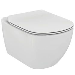 Ideal Standard - Tesi, Inodoro suspendido Aquablade con fijaciones ocultas, tapa de inodoro delgada con cierre lento, Blanco