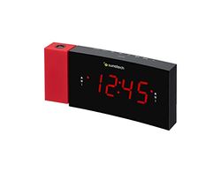 Sunstech FRDP3 - Rádio despertador com projetor horário (carregamento USB, função sleep e alarme duplo), cor vermelha