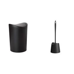 TATAY Bathroom Bin with Tipping Lid, 6L Capacity, Black + Standard Toilet Brush, Black Brush, Color Black.