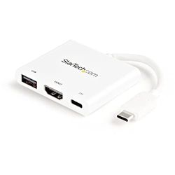 StarTech.com Adaptador Multifunción USB-C a HDMI 4K - Replicador de Puertos con Entrega de Potencia y Puerto USB-A - Blanco