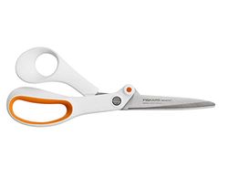 Fiskars Razor Edge universalsax, längd: 21 cm, blad i rostfritt stål/plasthandtag, vit/orange, Amplify, 1005223