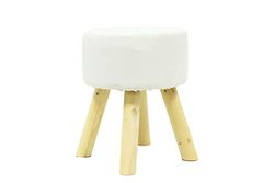 Mimbre Natural Ronde kruk, beige, bank/kruk, pluizig, ideaal als bijzetstoel of als voetensteun (30 × 30 × 40)