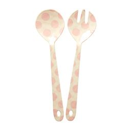 Ryż - Melamine Sałatka Spoon & Fork Różowe Kropki Nadruk