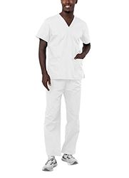 Adar universal unisex medicinsk uniform – unisex dragsko skrubbset, 5X-Large-US, Vitt, 1