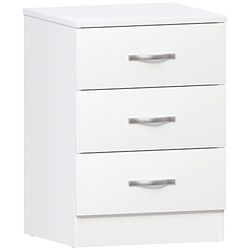 Vida Designs Witte nachtkastje ladekast, 3 lade met metalen handgrepen en lopers, unieke anti-buiglade ondersteuning, Riano slaapkamer meubels