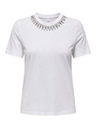 ONLJULIA S/S EMBELLISMENT TOP Box JRS, Helder wit/detail: strassteentjes, XS