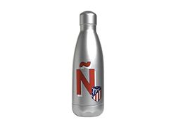 Atlético de Madrid - Butelka na wodę ze stali nierdzewnej, hermetyczna plomba, z designerską literą Ñ w kolorze czerwonym, 550 ml, kolor metaliczny, produkt oficjalny (CyP Brands)