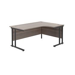 Office Hippo Heavy Duty Office Desk, Right Corner Desk, Strong & Reliable Office Table With Integrated Cable Ports & Twin Uprights, PC Desk For Office or Home - Grey Oak Top/Black Frame