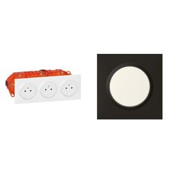 LEGRAND - Prise Triple Murale 16A avec Terre dooxie Surface + Plaque Carrée + Boîte d'Encastremment & Plaque dooxie Carrée - Plaque de Finition pour Prises et Interrupteurs dooxie