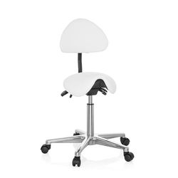 hjh OFFICE 608900 taboret roboczy z oparciem TOP Work 20 PU biały taboret siodłowy z kółkami z regulacją wysokości, pochylany