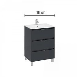 Strohm TEKA - Mueble de baño de 3 cajones INCA, grafito, 100cm, para lavabo encastrado