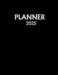 2025 Planner 8.5 x 11: Black. Unlined. With Contact pages, Password pages, Holidays, extra Notes pages and More.