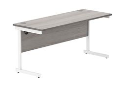 Office Hippo Essentials Bureau rectangulaire avec Gestion des Ports de câble, Cadre Blanc en chêne Gris de l'Alaska, W160 x D60 x H73cm
