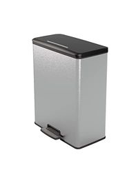 Curver - Cubo de basura con pedal 65L, acabado color acero, tapa y aro para bolsa