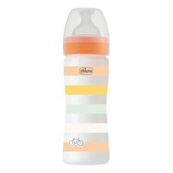 CHICCO Fles voor wellness, medium, met fysiozuiger van zachte siliconen en zachte Sense-afwerking, anti-kleur, vermindert regeneratie en prikkelbaarheid, 250 ml, 2 maanden+, neutraal